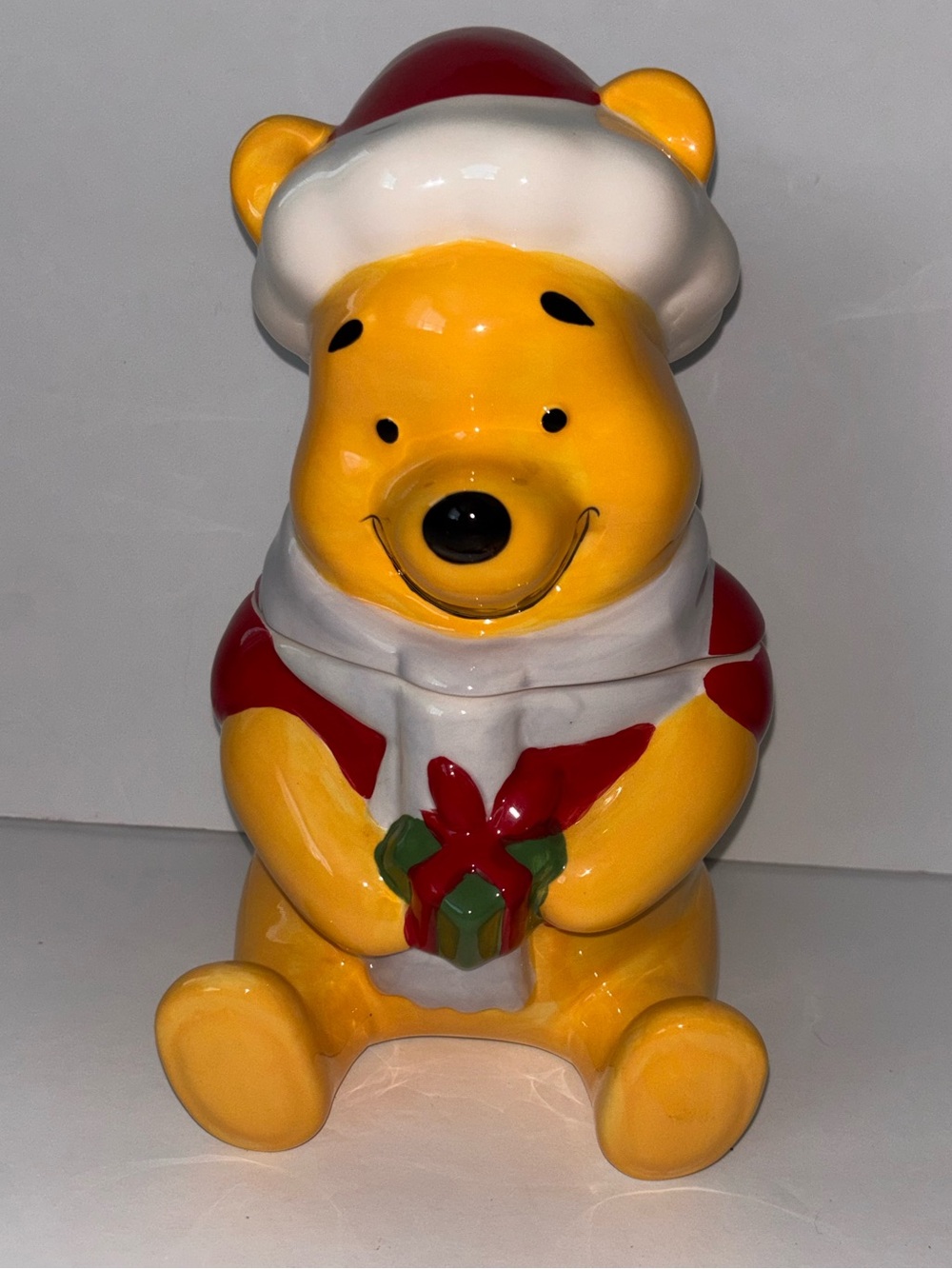 Disney Winnie The Pooh Santa 11” Ceramic Cookie Jar Canister Christmas Holiday
